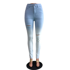 Blue-White Gradient Distressed Jeans for Cross-Border E-Commerce