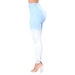 Blue-White Gradient Distressed Jeans for Cross-Border E-Commerce