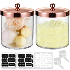 2 Pack 50 Oz Large Apothecary Jar for Bathroom SheeChung Premium Plastic Storage Jar with Spoon and Labels Laundry Vanity Kitchen Canister Jar for Bath Bomb Cotton Ball Laundry Pods(Rose gold)