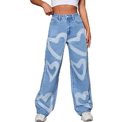 2022 Heart Print Denim Pants for Cross-Border E-Commerce