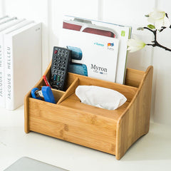 Bamboo Desktop Organizer Box for Cosmetics and Tissues