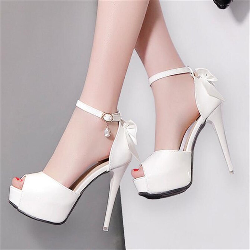 12CM Stiletto Heels with Bow and Open Toe Design