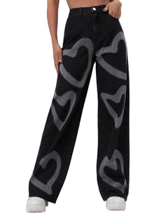 2022 Heart Print Denim Pants for Cross-Border E-Commerce