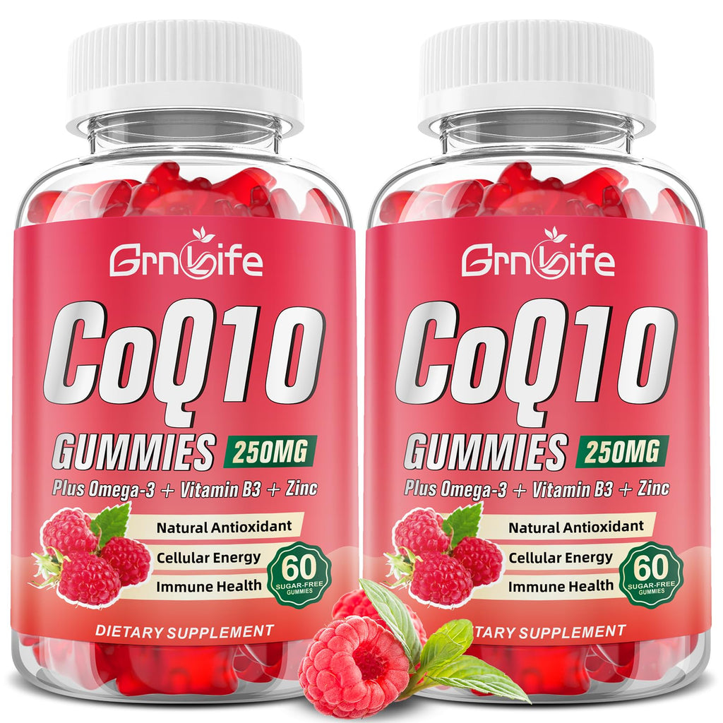 Sugar Free CoQ10 Gummies CoQ10 250mg Plus Omega-3 Vitamin B3 & Zinc High Absorption Coenzyme Q10 Supplements for Cellular Energy Antioxidant Raspberry Flavor 120 Count