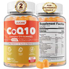 LILICARE Sugar-Free CoQ10 200mg Gummies - Coenzyme Q10 w/Taurine Vitamin E C B6 B12 Zinc - High Absorption CoQ10 Supplement for Antioxidant Cellular Energy & Hear-t Health Vegan 120 C