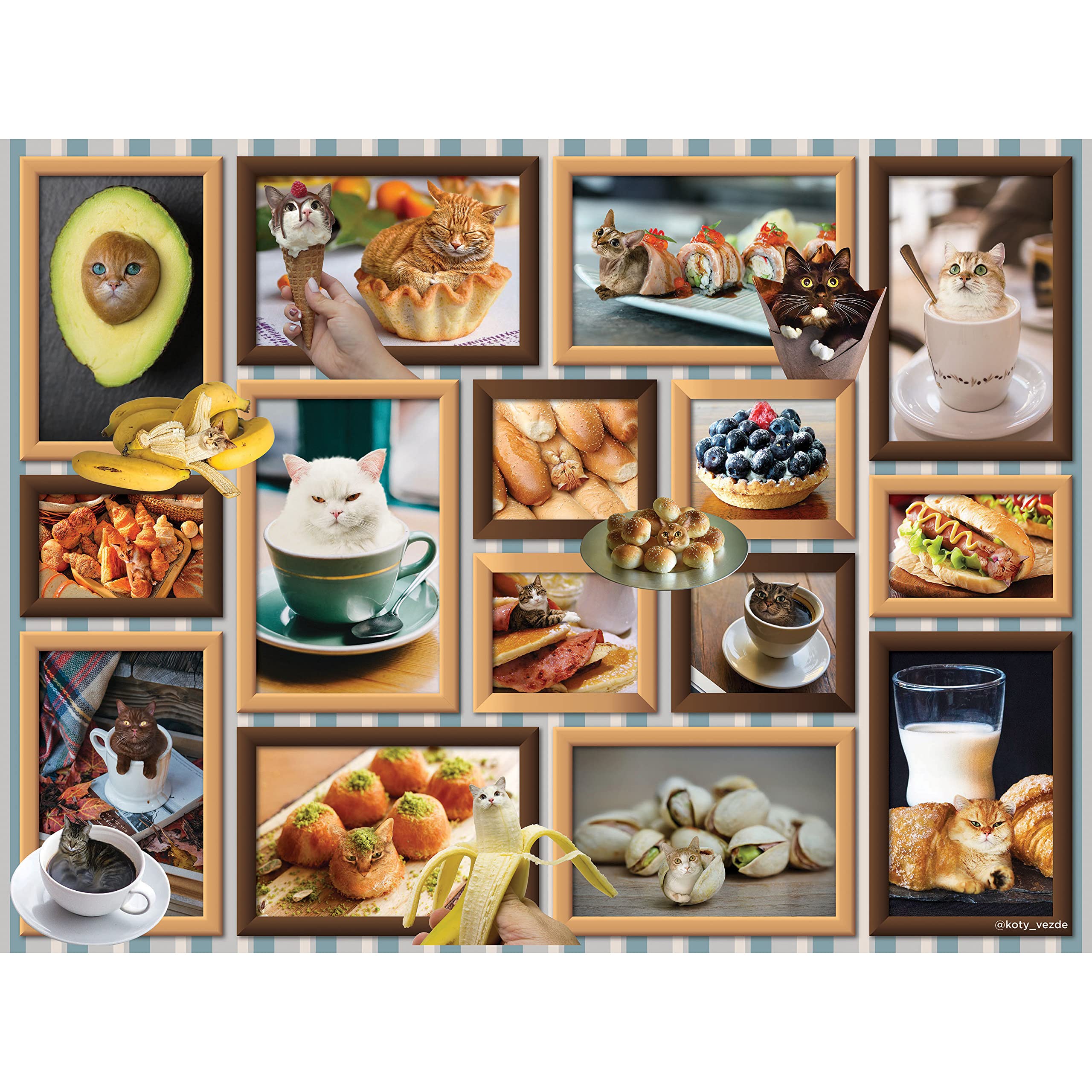 1000 Pieces Puzzle for Adults Cats are Everywhere Foodie Cats Collage 27X20 Funny Jigsaw by KI Puzzles