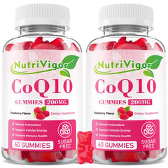 NutriVigor CoQ10 Gummies Coenzyme Q10 Supplement 200mg High Absorption CoQ10 Supplement for Cellular Energy and Immune Health Vegan Gluten Free Raspberry Flavor 120 Count