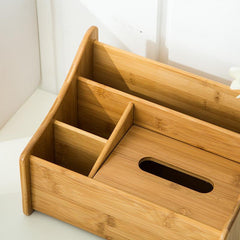 Bamboo Desktop Organizer Box for Cosmetics and Tissues