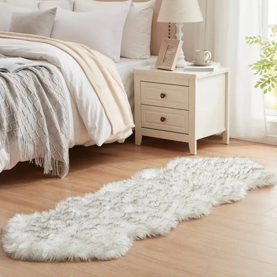 1pc Soft White Fluffy Faux Fur Area Rug for Bedroom