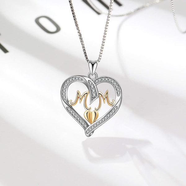 Silver Heart MOM Pendant Necklace