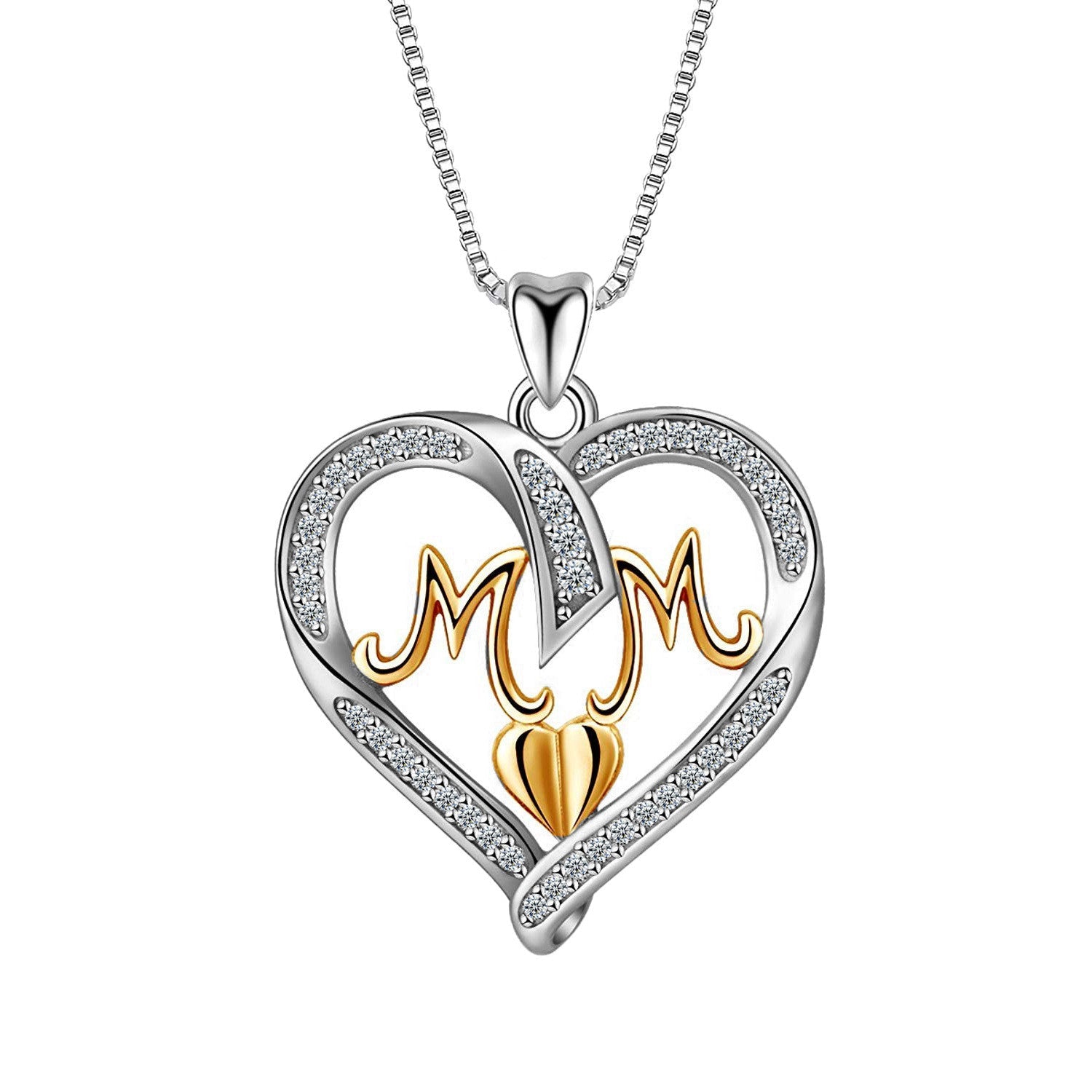 Silver Heart MOM Pendant Necklace